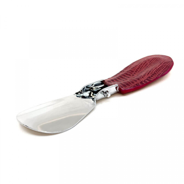 Trixi Gronau travel shoehorn, Cedric, stainless steel, leather Tejus aubergine, open back